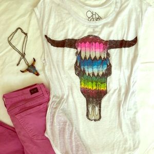 Tribal Print Cow Skull Tee - Chaser - Size S